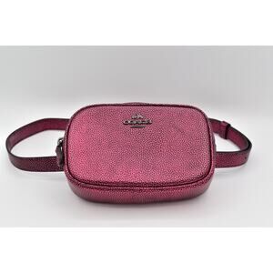 COACH Metallic Convertible Belt Bag Womens Small Berry Silver Pebbled Leather